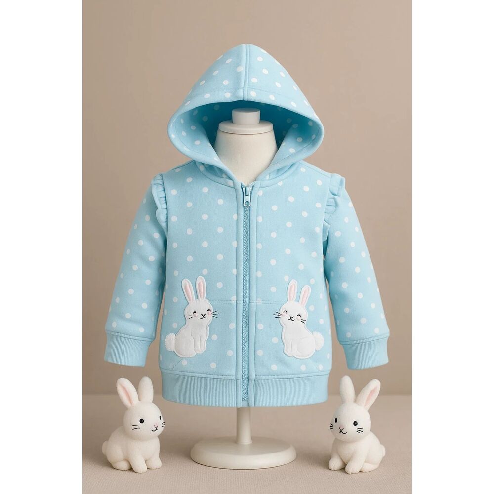 Carter’s Blue and Pink Baby Girl Bunny Sweater Hoodie - Size 12M